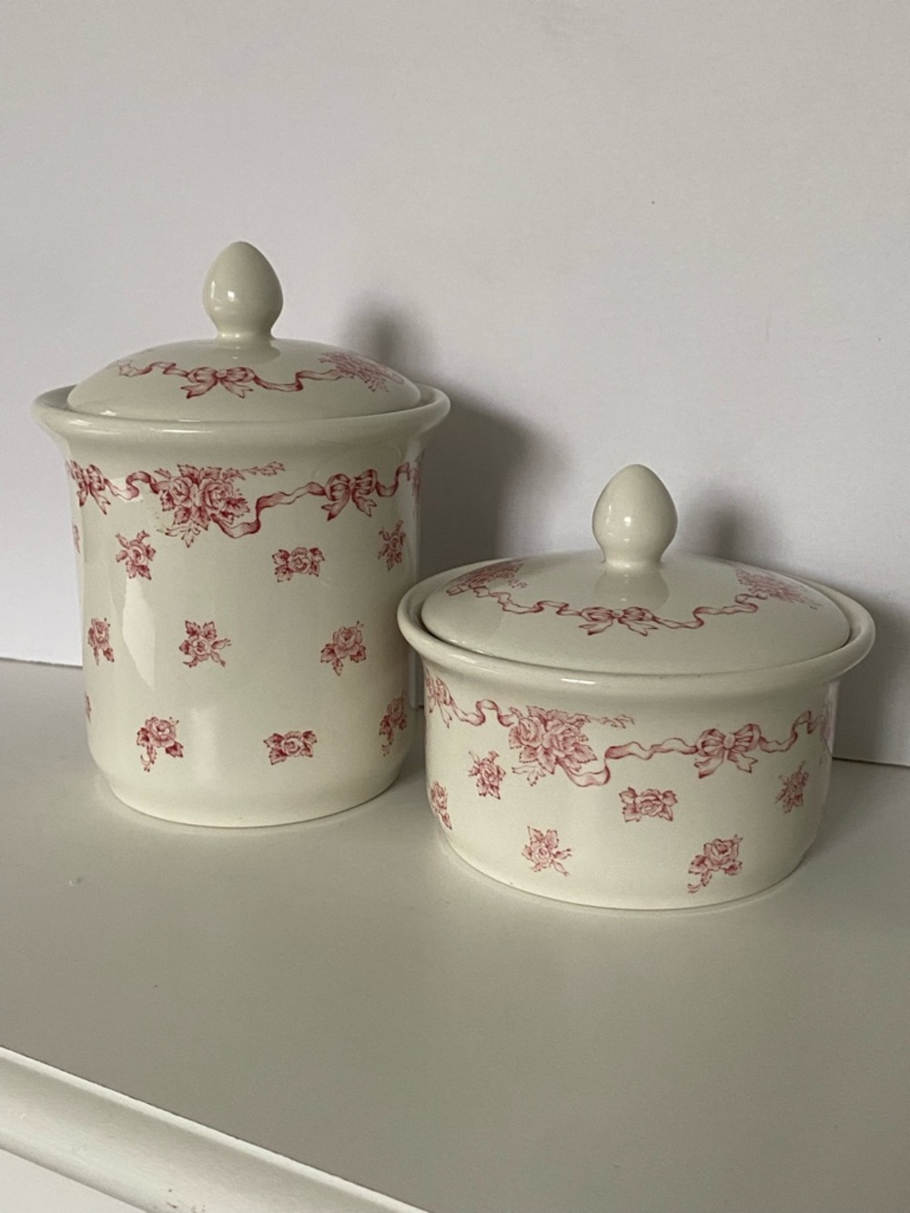 Laura Ashley Ribbons Roses Vanity Dressing Set Vintage Canister 2 Piece Set Pink